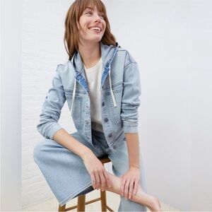 UpWest Denim Button Crop Hoodie Jacket Light Wash Size Med Indie Casual Street